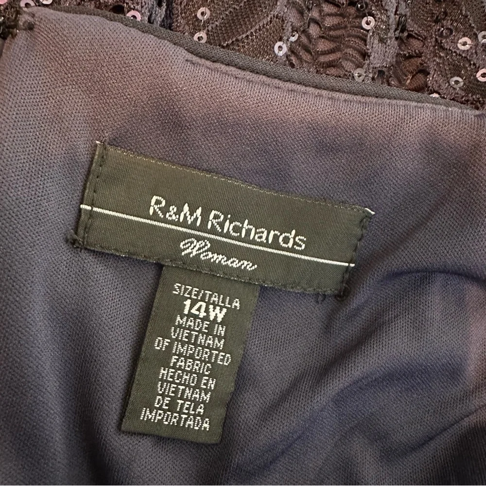 R & M Richards Navy Blue Floral Sequin Cocktail Dress, 14W